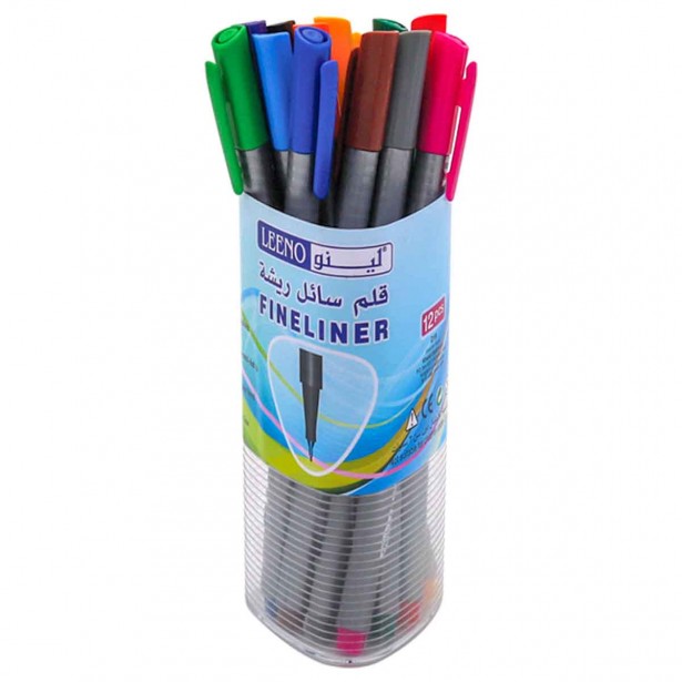 طقم أقلام سائل ريشة لينو 12 لون 0.4 مم